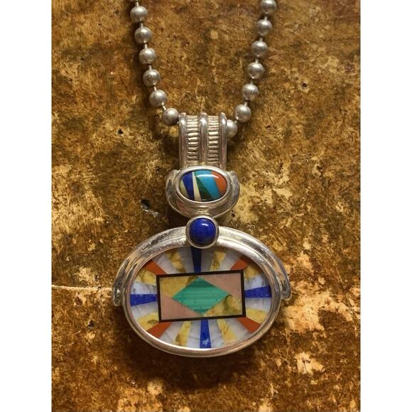 Whitney Kelly Sterling Silver and Multi Color Pendant on Sterling Ball Chain - Picture 5 of 10